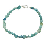 Sterling Silver & Raw Turquoise Set Beaded Chain Necklace Vintage c1970