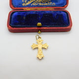 Edwardian 9ct Yellow Gold Floral Pattern Cross Pendant 1904 Birmingham Antique