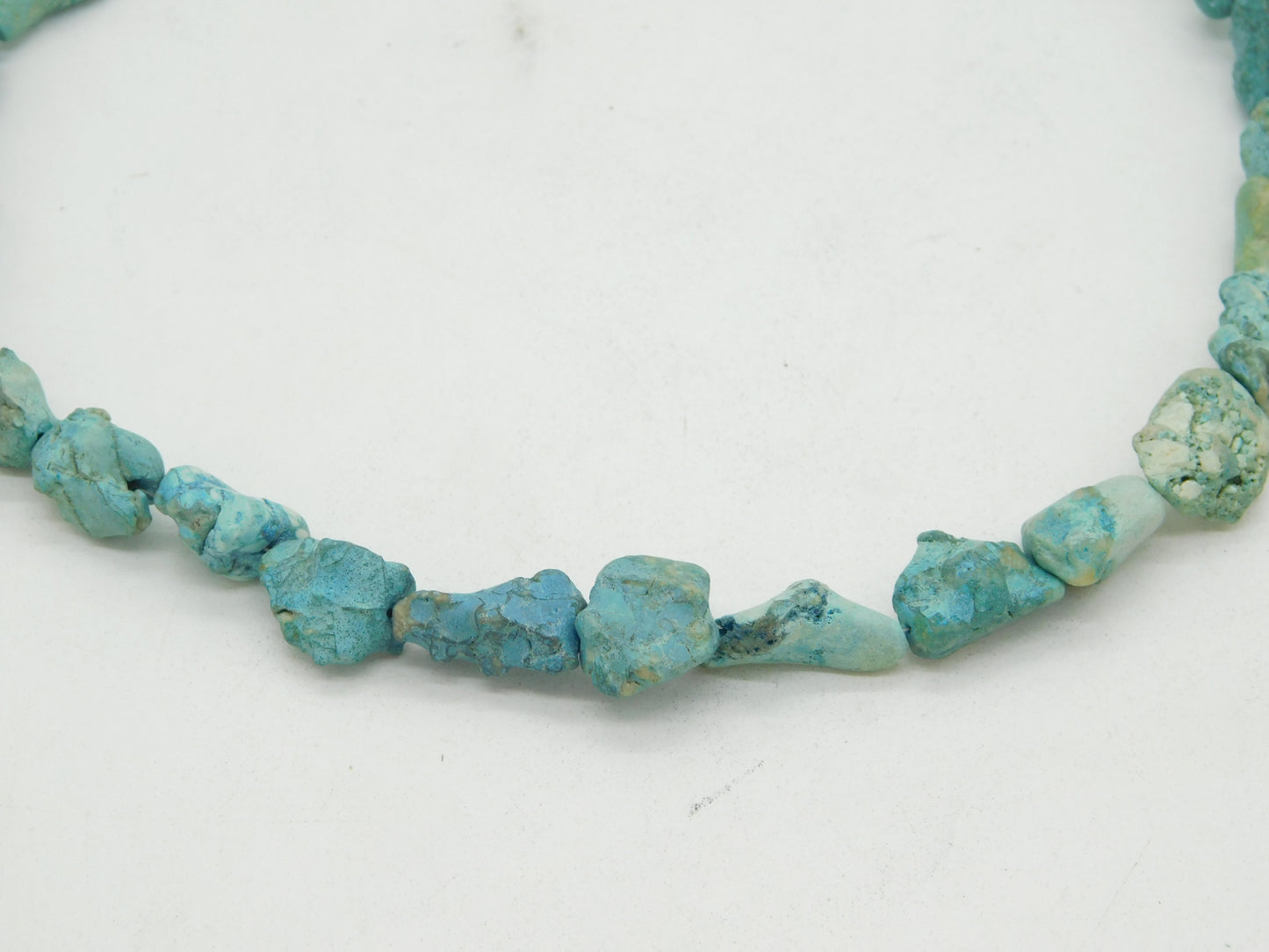 Sterling Silver & Raw Turquoise Set Beaded Chain Necklace Vintage c1970
