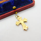Edwardian 9ct Yellow Gold Floral Pattern Cross Pendant 1904 Birmingham Antique