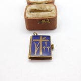 Edwardian Gilt Metal Blue Enamel Religious Picture Book Charm c1910 Antique