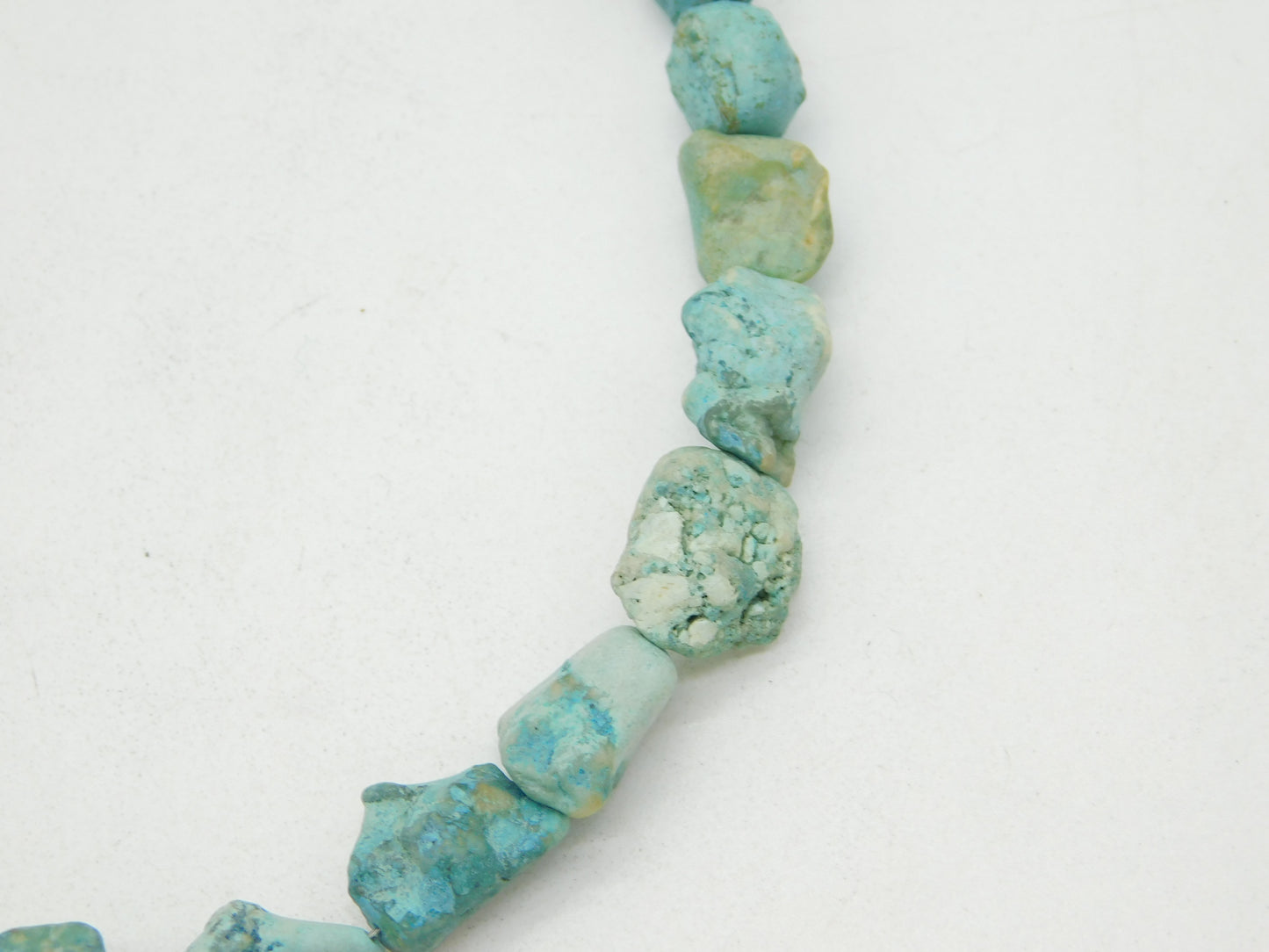 Sterling Silver & Raw Turquoise Set Beaded Chain Necklace Vintage c1970