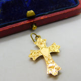 Edwardian 9ct Yellow Gold Floral Pattern Cross Pendant 1904 Birmingham Antique