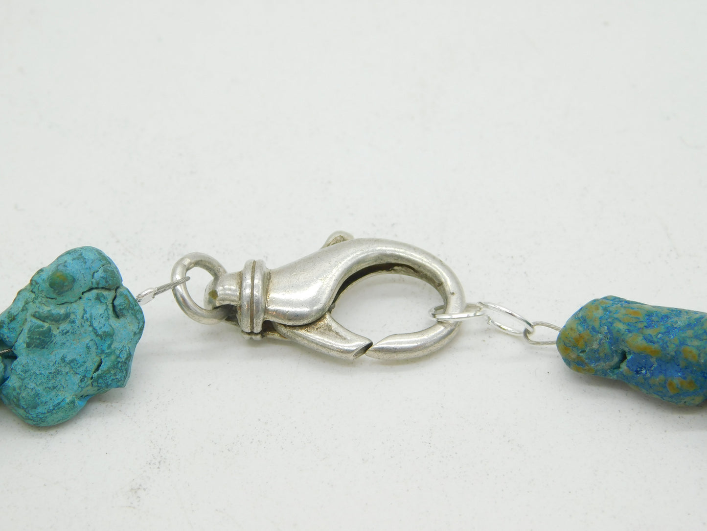 Sterling Silver & Raw Turquoise Set Beaded Chain Necklace Vintage c1970