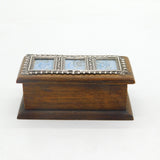 Edwardian Sterling Silver & Oak Three-Part Stamp Box Antique 1906 Birmingham