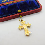 Edwardian 9ct Yellow Gold Floral Pattern Cross Pendant 1904 Birmingham Antique
