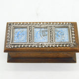 Edwardian Sterling Silver & Oak Three-Part Stamp Box Antique 1906 Birmingham