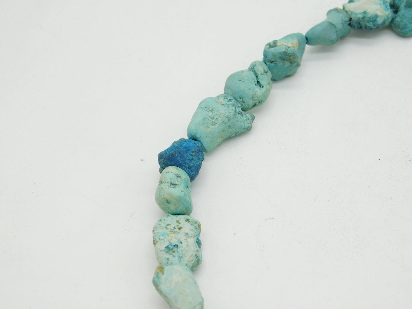Sterling Silver & Raw Turquoise Set Beaded Chain Necklace Vintage c1970