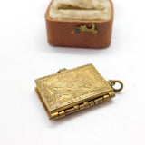 Edwardian Gilt Metal Blue Enamel Religious Picture Book Charm c1910 Antique