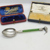 Frank Hyams Victorian Sterling Silver Nephrite Jade Kiwi Spoon Antique 1900
