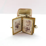 Edwardian Gilt Metal Blue Enamel Religious Picture Book Charm c1910 Antique