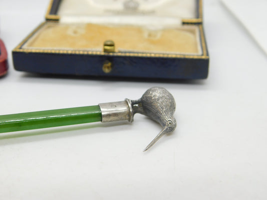 Frank Hyams Victorian Sterling Silver Nephrite Jade Kiwi Spoon Antique 1900