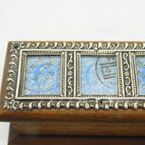 Edwardian Sterling Silver & Oak Three-Part Stamp Box Antique 1906 Birmingham