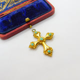 Georgian Rolled Gold & Turquoise Cross Pendant c1830 Antique Regency