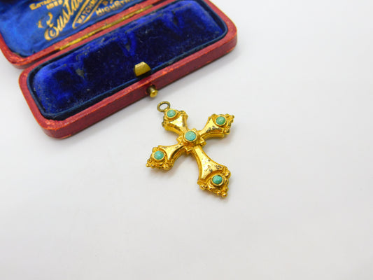 Georgian Rolled Gold & Turquoise Cross Pendant c1830 Antique Regency