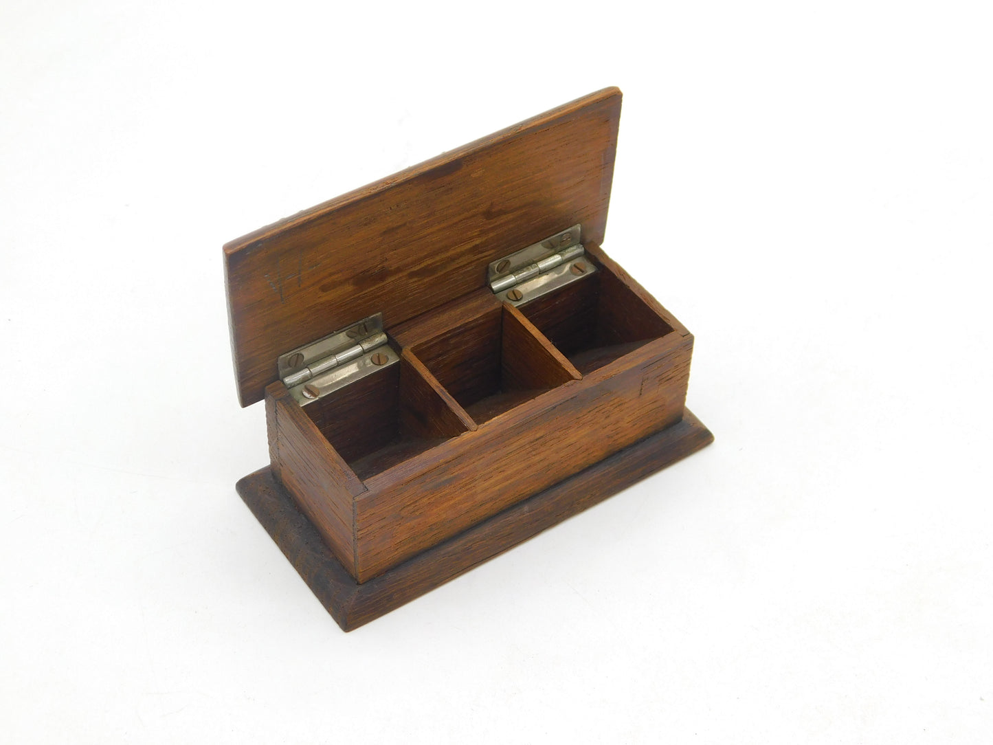 Edwardian Sterling Silver & Oak Three-Part Stamp Box Antique 1906 Birmingham