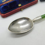 Frank Hyams Victorian Sterling Silver Nephrite Jade Kiwi Spoon Antique 1900