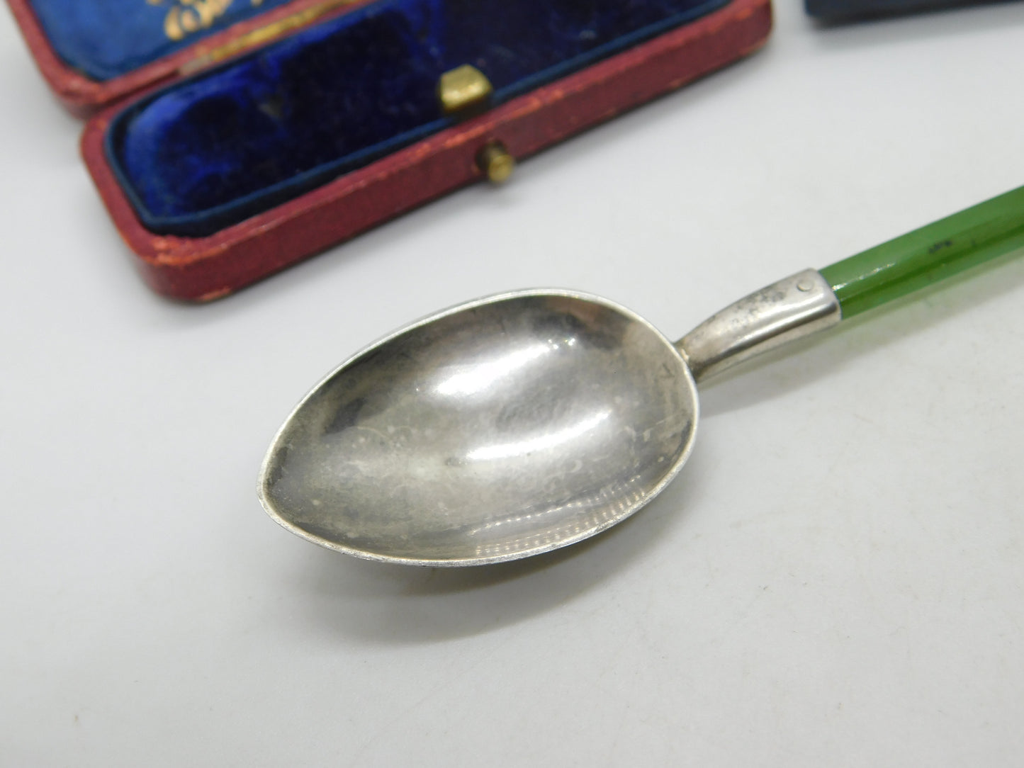 Frank Hyams Victorian Sterling Silver Nephrite Jade Kiwi Spoon Antique 1900