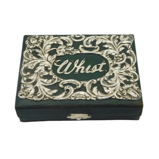 Edwardian Sterling Silver Mounted Leather 'Whist' Playing Card Box Antique 1902 Birmingham