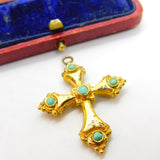 Georgian Rolled Gold & Turquoise Cross Pendant c1830 Antique Regency