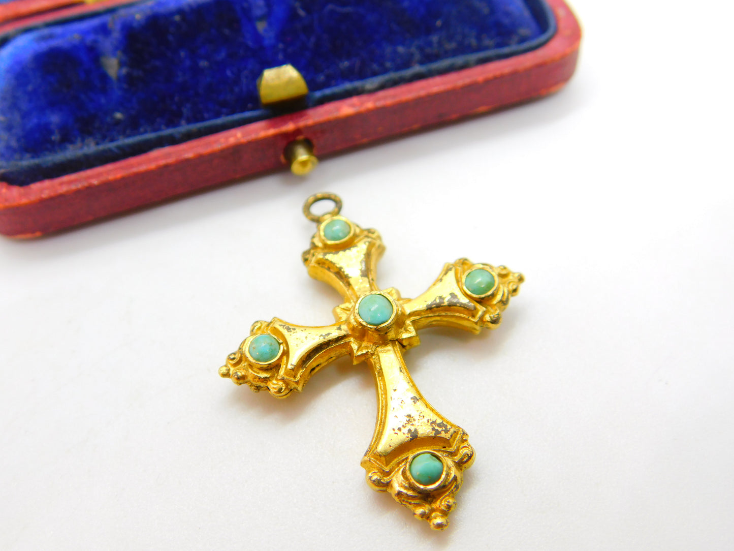 Georgian Rolled Gold & Turquoise Cross Pendant c1830 Antique Regency