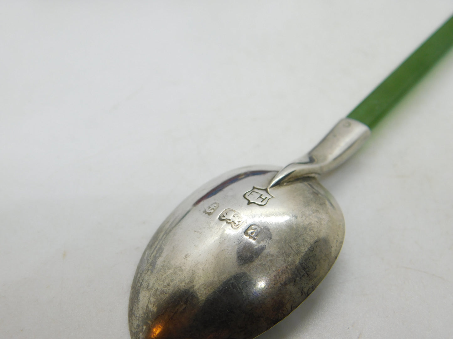 Frank Hyams Victorian Sterling Silver Nephrite Jade Kiwi Spoon Antique 1900