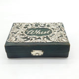 Edwardian Sterling Silver Mounted Leather 'Whist' Playing Card Box Antique 1902 Birmingham