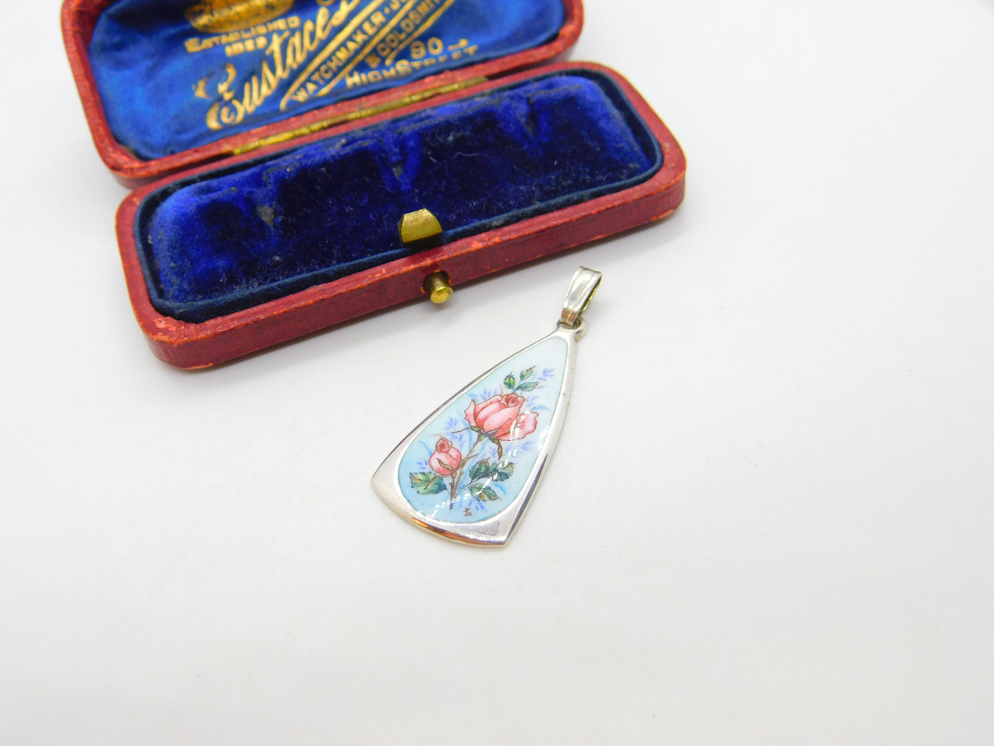 Sterling Silver & Colourful Enamel Rose Flower Drop Pendant 1983 Birmingham