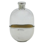 Victorian Sterling Silver & Glass Hip Flask with Stirrup Cup Antique Birmingham