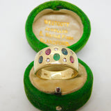 9ct Yellow Gold, Sapphire, Diamond & Ruby Gem Set Dress Ring Vintage c1990