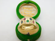 9ct Yellow Gold, Sapphire, Diamond & Ruby Gem Set Dress Ring Vintage c1990