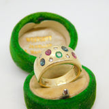 9ct Yellow Gold, Sapphire, Diamond & Ruby Gem Set Dress Ring Vintage c1990