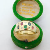9ct Yellow Gold, Sapphire, Diamond & Ruby Gem Set Dress Ring Vintage c1990