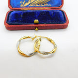 9ct Gold Yellow-White Gold Rope Twist Hoop Earrings c1980