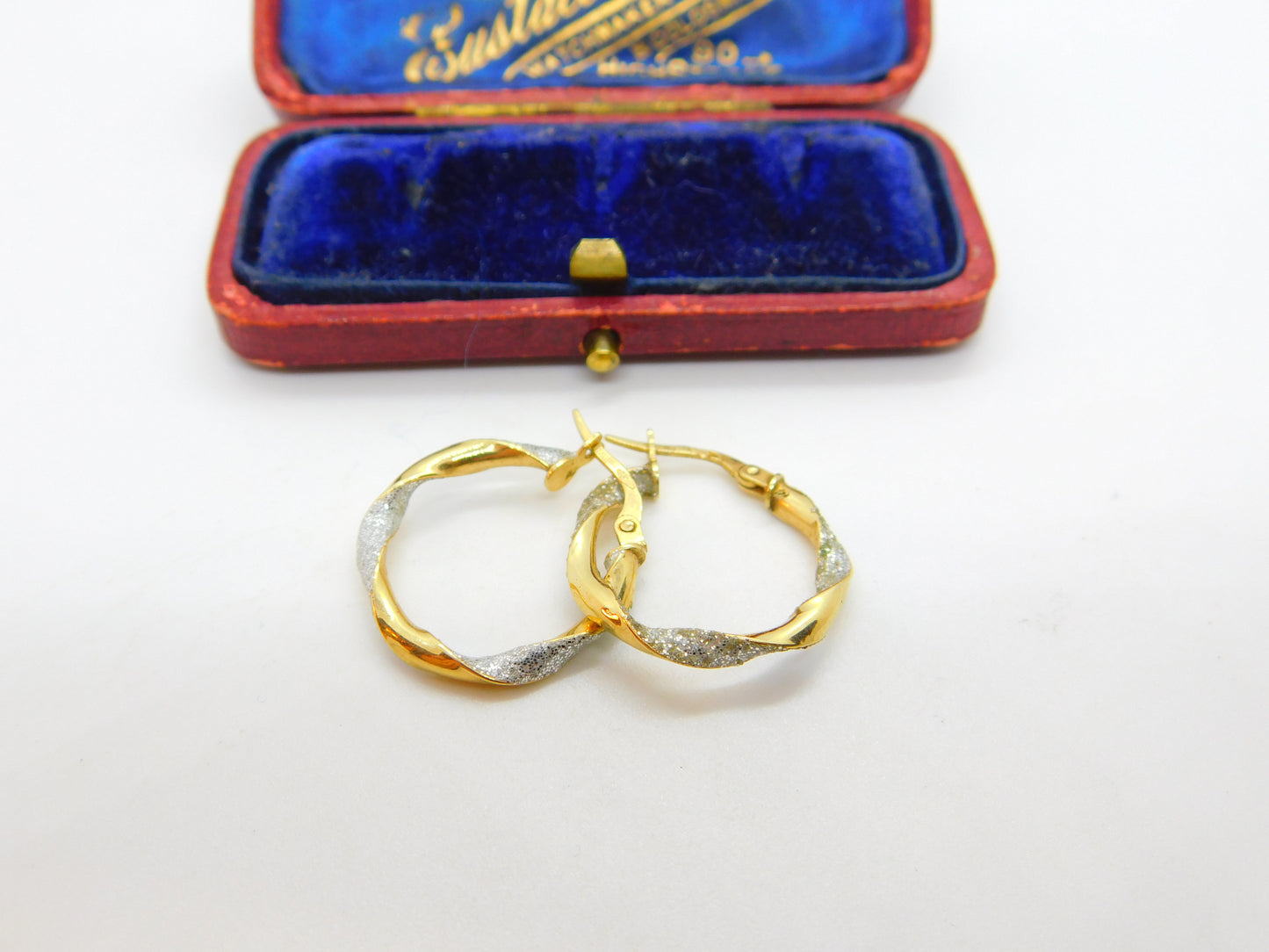 9ct Gold Yellow-White Gold Rope Twist Hoop Earrings c1980