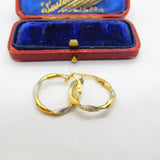 9ct Gold Yellow-White Gold Rope Twist Hoop Earrings c1980