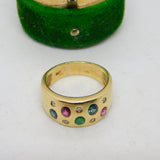 9ct Yellow Gold, Sapphire, Diamond & Ruby Gem Set Dress Ring Vintage c1990