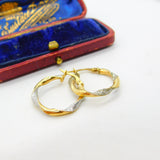 9ct Gold Yellow-White Gold Rope Twist Hoop Earrings c1980