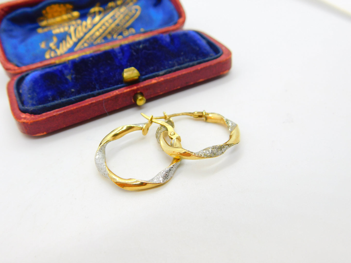 9ct Gold Yellow-White Gold Rope Twist Hoop Earrings c1980