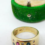 9ct Yellow Gold, Sapphire, Diamond & Ruby Gem Set Dress Ring Vintage c1990