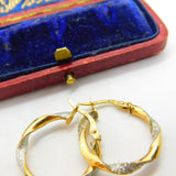 9ct Gold Yellow-White Gold Rope Twist Hoop Earrings c1980