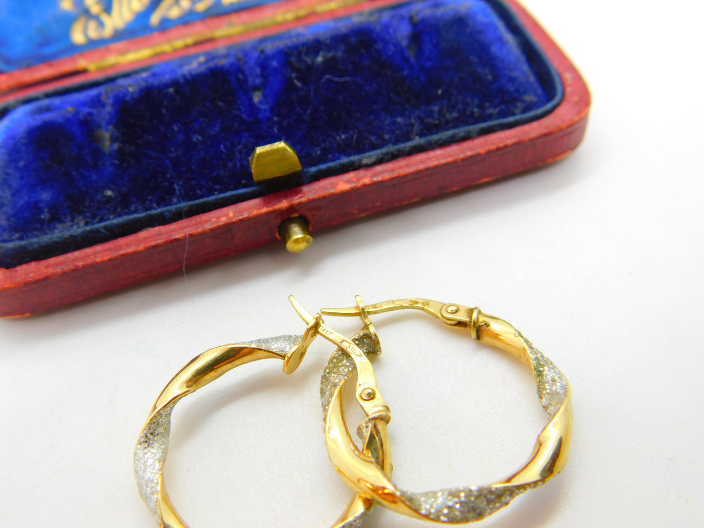 9ct Gold Yellow-White Gold Rope Twist Hoop Earrings c1980