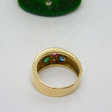 9ct Yellow Gold, Sapphire, Diamond & Ruby Gem Set Dress Ring Vintage c1990