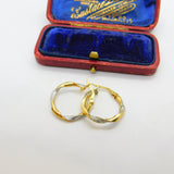 9ct Gold Yellow-White Gold Rope Twist Hoop Earrings c1980
