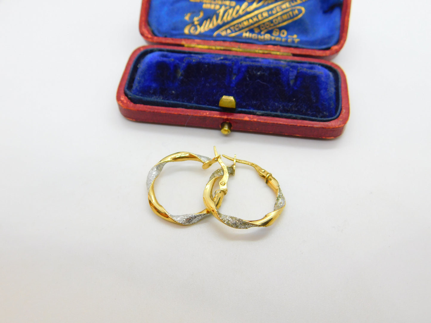 9ct Gold Yellow-White Gold Rope Twist Hoop Earrings c1980