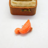 Victorian 9ct Gold & Carved Coral Duck Bird Charm Pendant AF Antique c1880