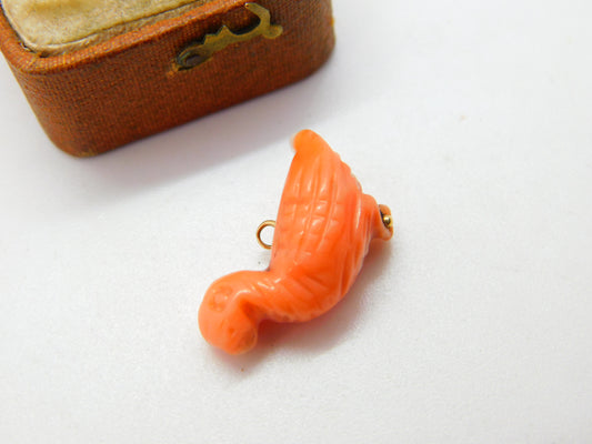 Victorian 9ct Gold & Carved Coral Duck Bird Charm Pendant AF Antique c1880