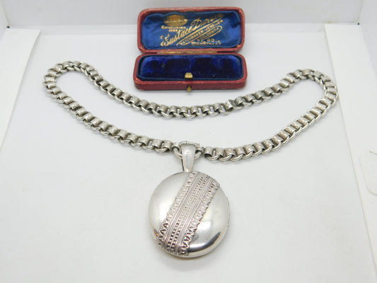 Victorian Sterling Silver Collar Double Locket Necklace Antique c1880