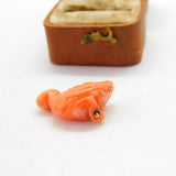 Victorian 9ct Gold & Carved Coral Duck Bird Charm Pendant AF Antique c1880