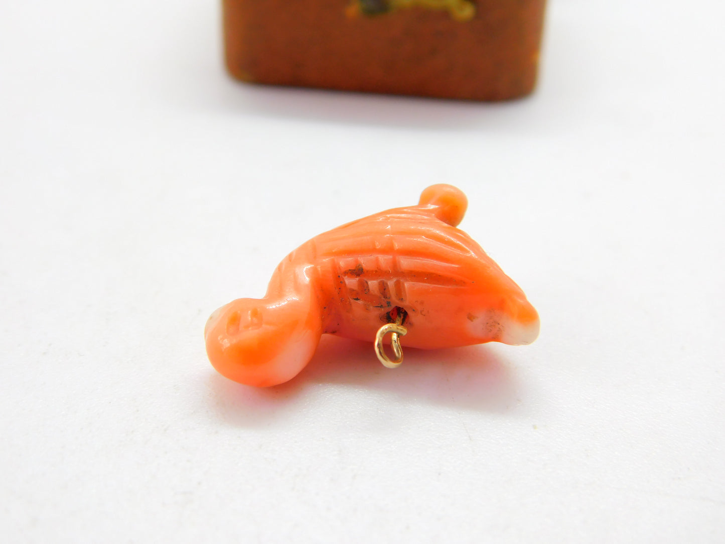 Victorian 9ct Gold & Carved Coral Duck Bird Charm Pendant AF Antique c1880